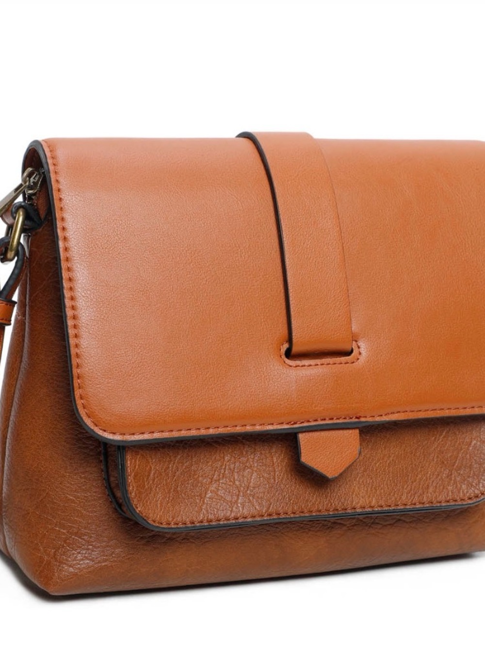 Cossbody vegan Leather Crossbody Bag with Front Flap